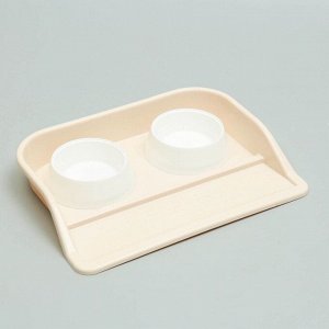 Миски с лотком «Феликс» 0.3 л, 41x30x6 см, бежевый лоток, белые миски