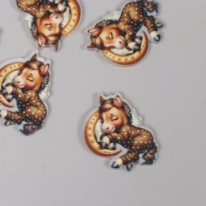 Декор для творчества новогодний, акрил «Лошадка в пижамке сладко спит», 2.5x3.4x0.2 см