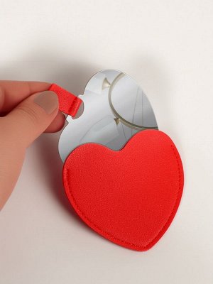 Зеркало карманное «Сердце», 8.4?9.5 см, в чехле из искусственной кожи, красное