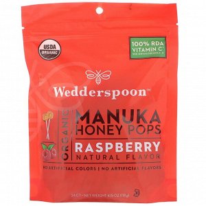 Wedderspoon, Organic Manuka Honey Pops, Raspberry, 24 Count, 4.15 oz (118 g)