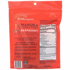 Wedderspoon, Organic Manuka Honey Pops, Raspberry, 24 Count, 4.15 oz (118 g)