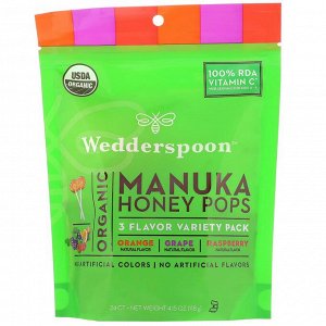 Wedderspoon, Organic Manuka Honey Pops, 3 Flavor Variety Pack, 24 Count, 4.15 oz (118 g)