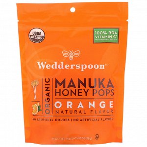 Wedderspoon, Organic Manuka Honey Pops, Orange, 24 Count, 4.15 oz (118 g)