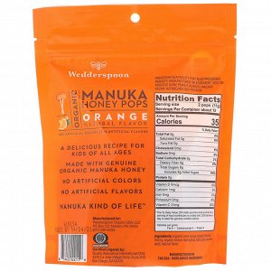 Wedderspoon, Organic Manuka Honey Pops, Orange, 24 Count, 4.15 oz (118 g)