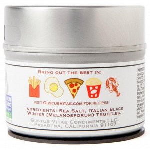 Gustus Vitae, Gourmet Salt, итальянская морская соль с черными трюфелями, 76 г (2,8 унций)