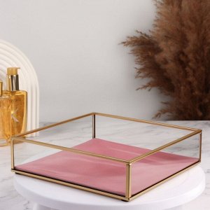 Органайзер для хранения «PINK RIPPLES», стеклянный, 1 секция, 20x20x5 см, прозрачный/медный/розовый