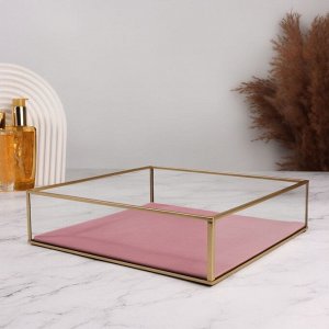 Органайзер для хранения «PINK RIPPLES», стеклянный, 1 секция, 24x24x6,5 см, прозрачный/медный/розовый