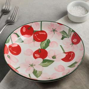 Тарелка «Вишенки», 20,5Х4 см, цвет розовый/красный