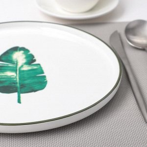 Тарелка обеденная «Ботаника Пальма», 25 см, цвет белый/зелёный