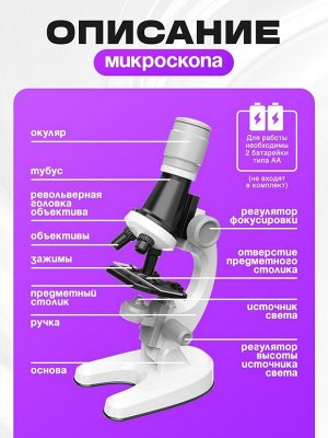 Микроскоп детский «Юный ботаник», кратность х100, х400, х1200, подсветка
