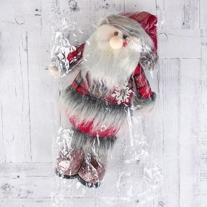 Мягкая игрушка "Дед Мороз - шубка в клетку" 14х30 см, красно-серый