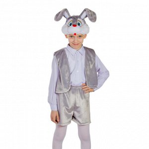 Карнавальный костюм "Зайчик серый", 3 предмета: жилетка, шорты, маска-шапочка. Рост 122-128 см