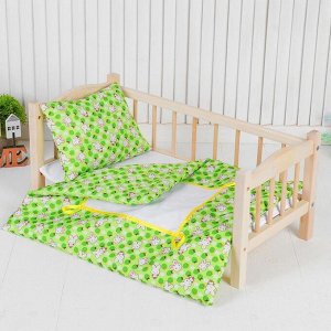 Постельное бельё для кукол «Зайчики на зелёном», простынь, одеяло, подушка