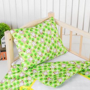Постельное бельё для кукол «Зайчики на зелёном», простынь, одеяло, подушка