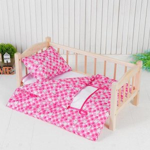 Постельное бельё для кукол "Зайчики на розовом", простынь, одеяло, подушка