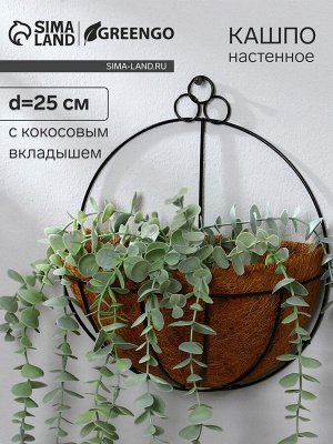 Кашпо настенное, d=25 см, с кокосовым вкладышем, «Полусфера», Greengo