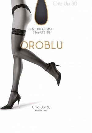 Прозрачные шелковистые и матовые чулки с кружевной резинкой CHIC UP 30 ден