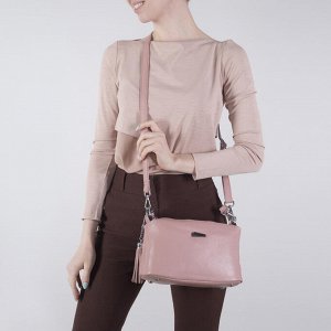 Сумка женская, 3 отдела на молниях, наружный карман, длинный ремень, цвет розовый