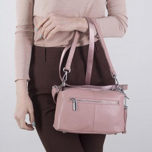 Сумка женская, 3 отдела на молниях, наружный карман, длинный ремень, цвет розовый