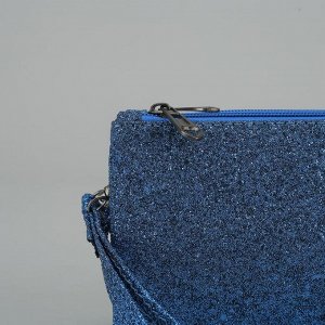 Клатч женский, 2 отдела на молниях, наружный карман, с ручкой, длинный ремень, цвет синий