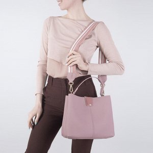 Сумка женская, отдел на молнии, 2 наружных кармана, длинный ремень+стропа, цвет розовый