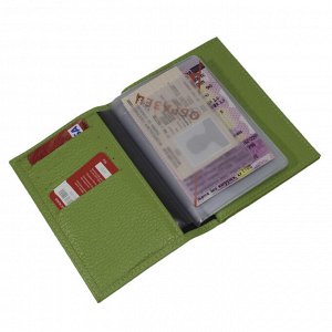 Обложка для автодокументов и паспорта с карточками, натуральная кожа, цвет салатовый флотер