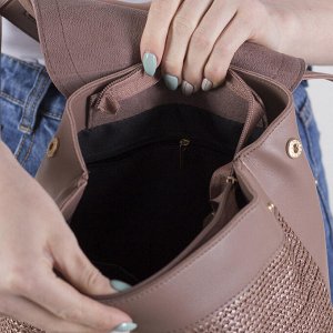Рюкзак-сумка, плетёный, отдел на шнурке, наружный карман, цвет пудра
