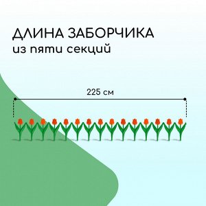 Ограждение декоративное, 30 * 225 см, 5 секций, пластик, оранжевый цветок, «Тюльпан»