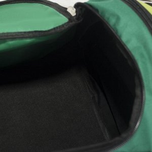 Сумка дорожная, отдел на молнии, 3 наружных кармана, длинный ремень, цвет чёрный/зелёный
