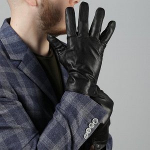 Перчатки мужские, размер 10,5, длина 24 см, подклад искусственный мех, гладкие, цвет чёрный