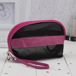 Косметичка-сумочка, отдел на молнии, с ручкой, цвет чёрный/малиновый