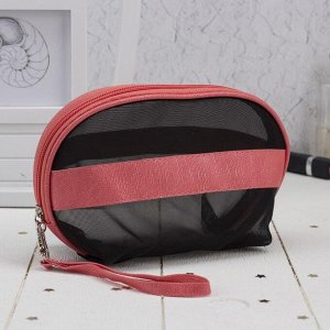 Косметичка-сумочка, отдел на молнии, с ручкой, цвет чёрный/розовый