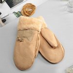 Варежки женские безразмерные, подклад искусственный мех, цвет бежевый