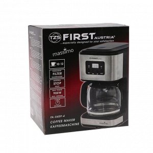 Кофеварка FIRST FA-5459-4, капельная, 900 Вт, 1.2 л, чёрно-серебристая