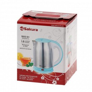 Чайник электрический Sakura SA-2147BL, металл, 1.8 л, 1800 Вт, голубой