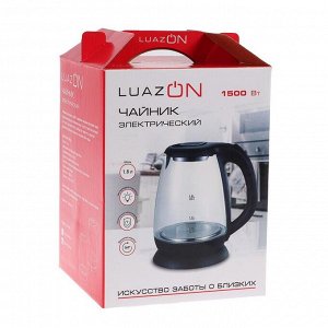 Чайник электрический LuazON LSK-1810, стекло, 1.8 л, 1500 Вт, подсветка, черный