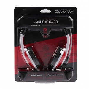 Наушники Defender Warhead G-120, игровые, полноразмерные, микрофон, 2x Jack 3.5 мм, 2 м, черно-красные
