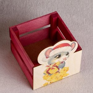 Ящик флористический реечный "Мышонок с сыром", бордо, 13-13-9 см, H = 15 см