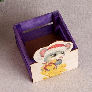 Ящик флористический реечный "Мышонок с сыром", фиолетовый, 13-13-9 см, H = 15 см