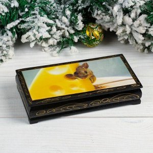 Шкатулка «Мышонок с сыром», 8,5-17-4 см, лаковая миниатюра