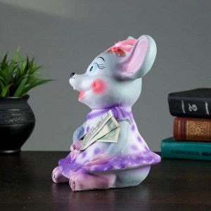 Копилка "Мышь в платье с денежкой" 20 см фиолетовая