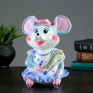 Копилка "Мышь в платье с денежкой" 19 см голубые