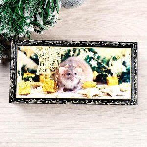 Шкатулка - купюрница «Новогодняя мышка», 8,5-17-4 см, лаковая миниатюра