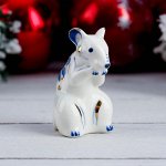 Сувенир &quot;Мышка сидячая&quot;, гжель в золоте, 4х3х5,5 см