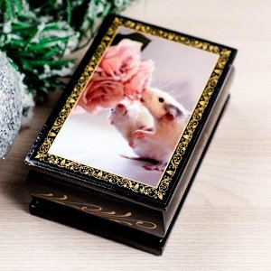 Шкатулка «Крыски с розами», 6-9-4 см, лаковая миниатюра