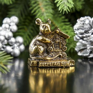 Сувенир металл "Мышка Оберегаю дом", золото, в коробке 3,6х3,8 см