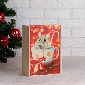 Коробка подарочная "Новогодняя, с мышкой", натуральная, 20-30-12 см