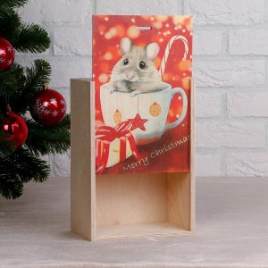 Коробка подарочная "Новогодняя, с мышкой", натуральная, 20-30-12 см