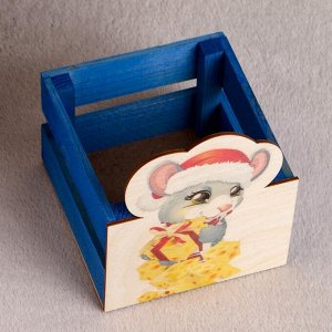 Ящик флористический реечный "Мышонок с сыром", синий, 13-13-9 см, H = 15 см