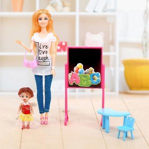 Кукла модель шарнирная «Учительница» с малышкой и аксессуарами, МИКС